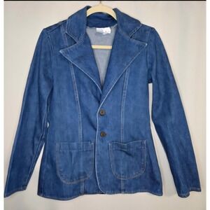 Vintage Maverick Denim‎ Print Knit Blazer Jacket Blue 70s Retro Womens Medium